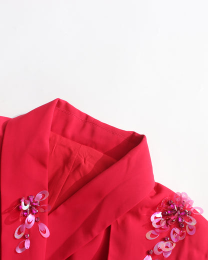 Rose V-Neck Waist Cinched Cape Jacket