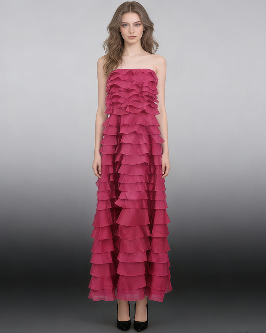 Rose Strapless Tiered Maxi Dress