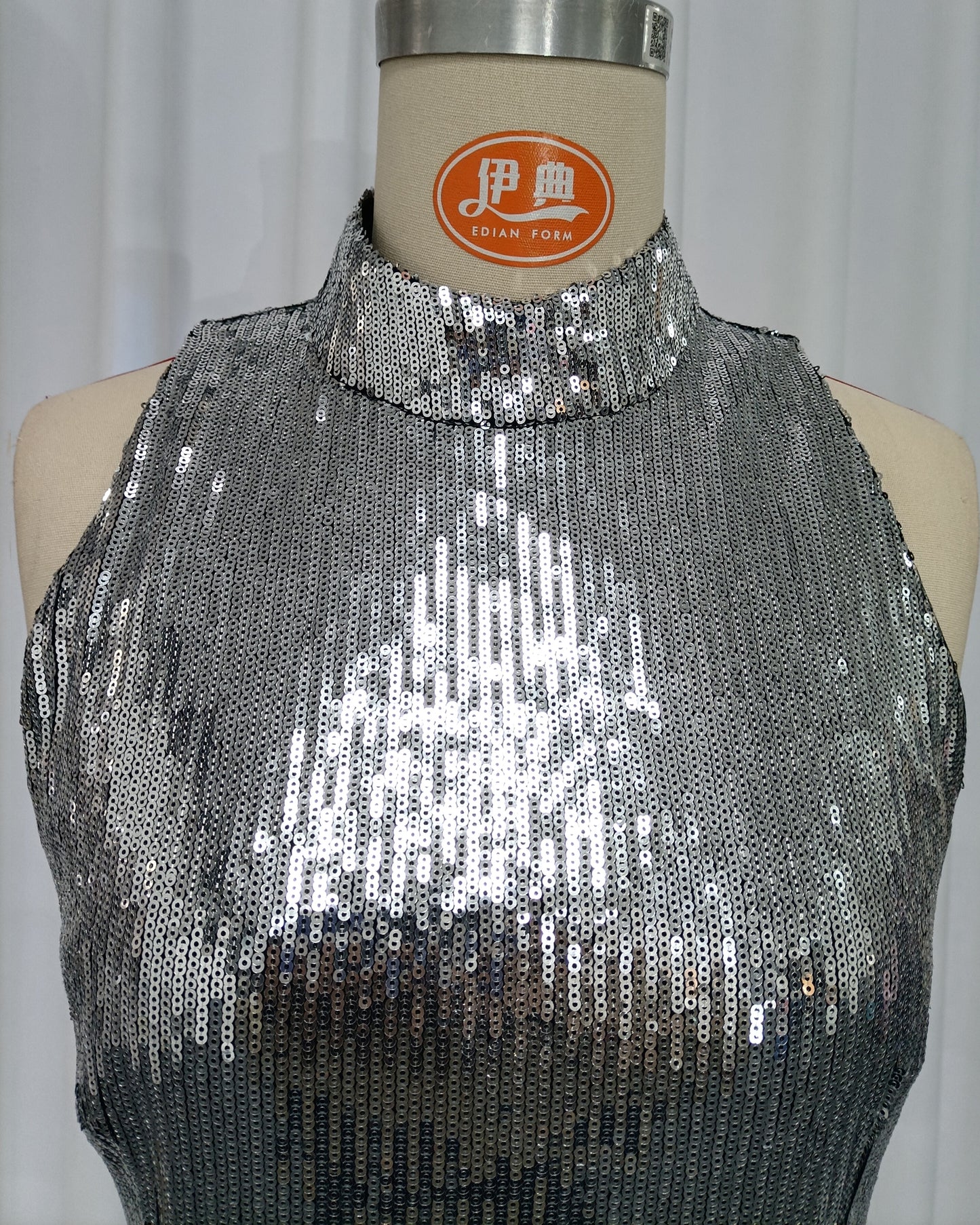 Silver Halter Sleeveless Sequin Mermaid Maxi Dress