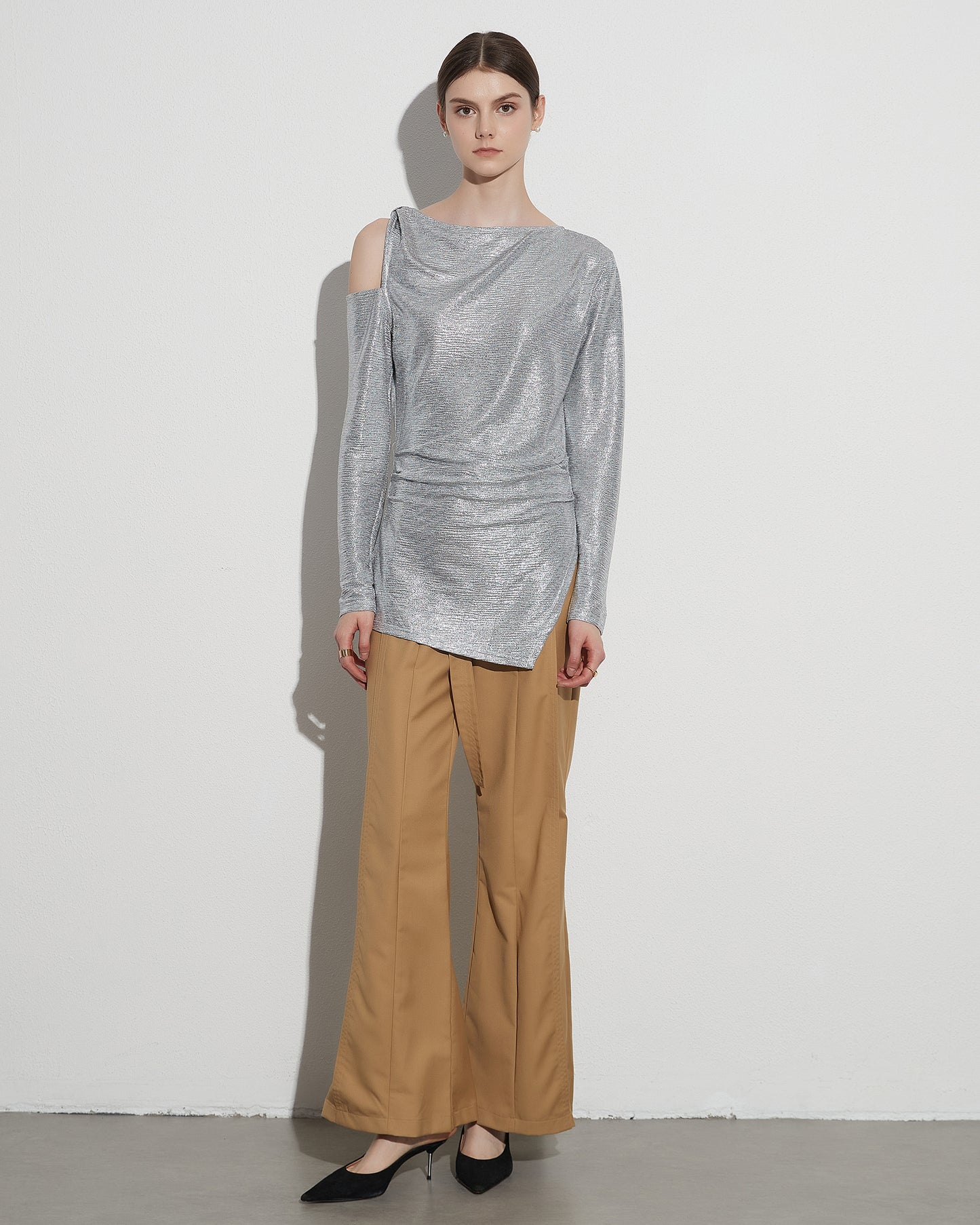 Silver Sequin Top with Cold Shoulder