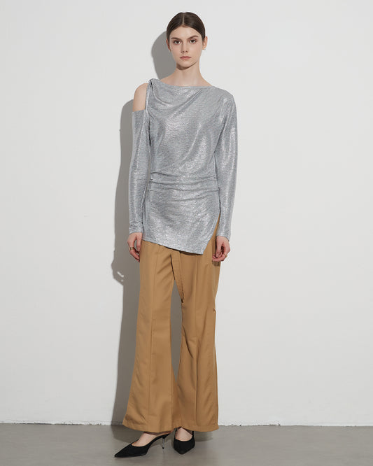 Silver Sequin Top with Cold Shoulder