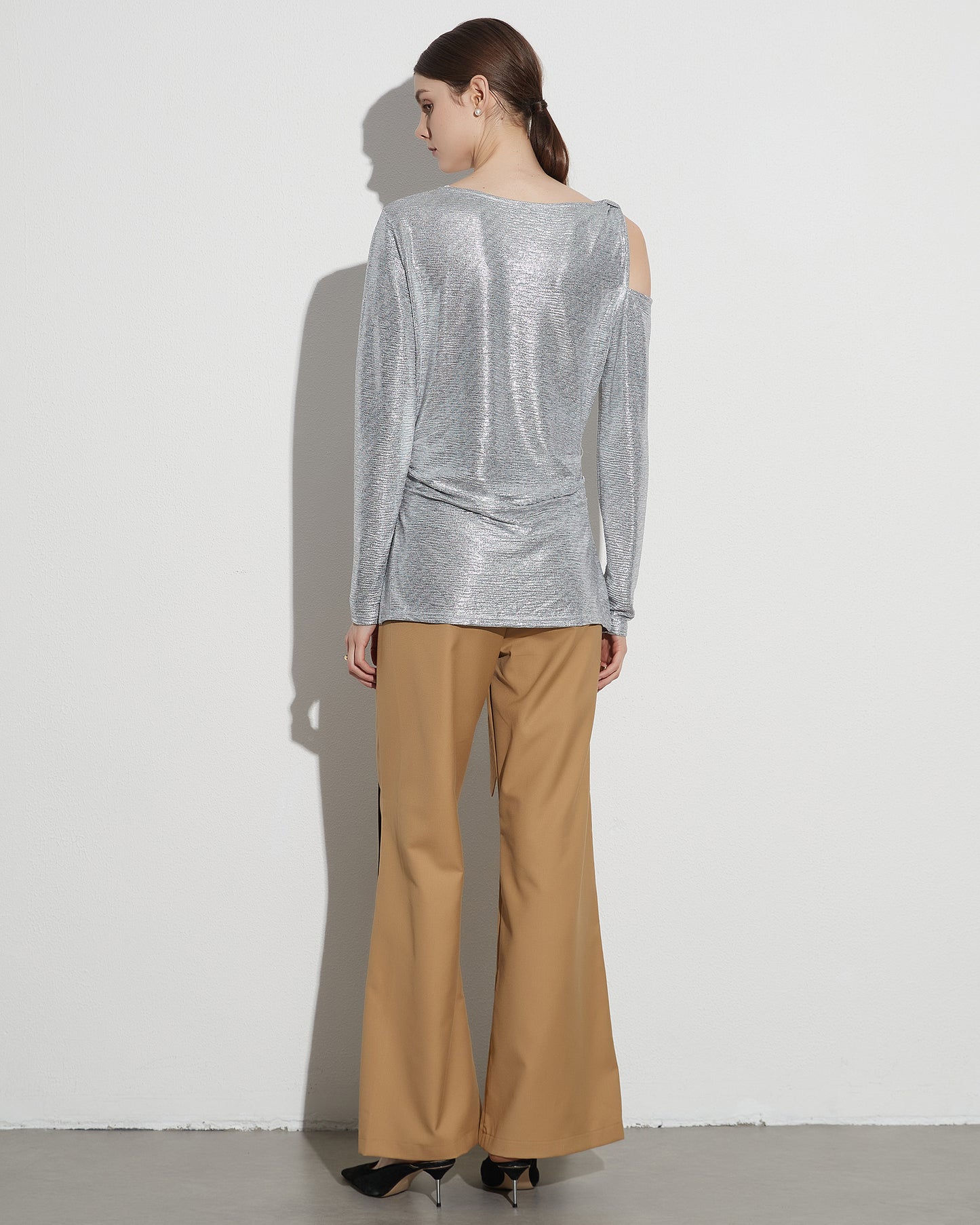 Silver Sequin Top with Cold Shoulder