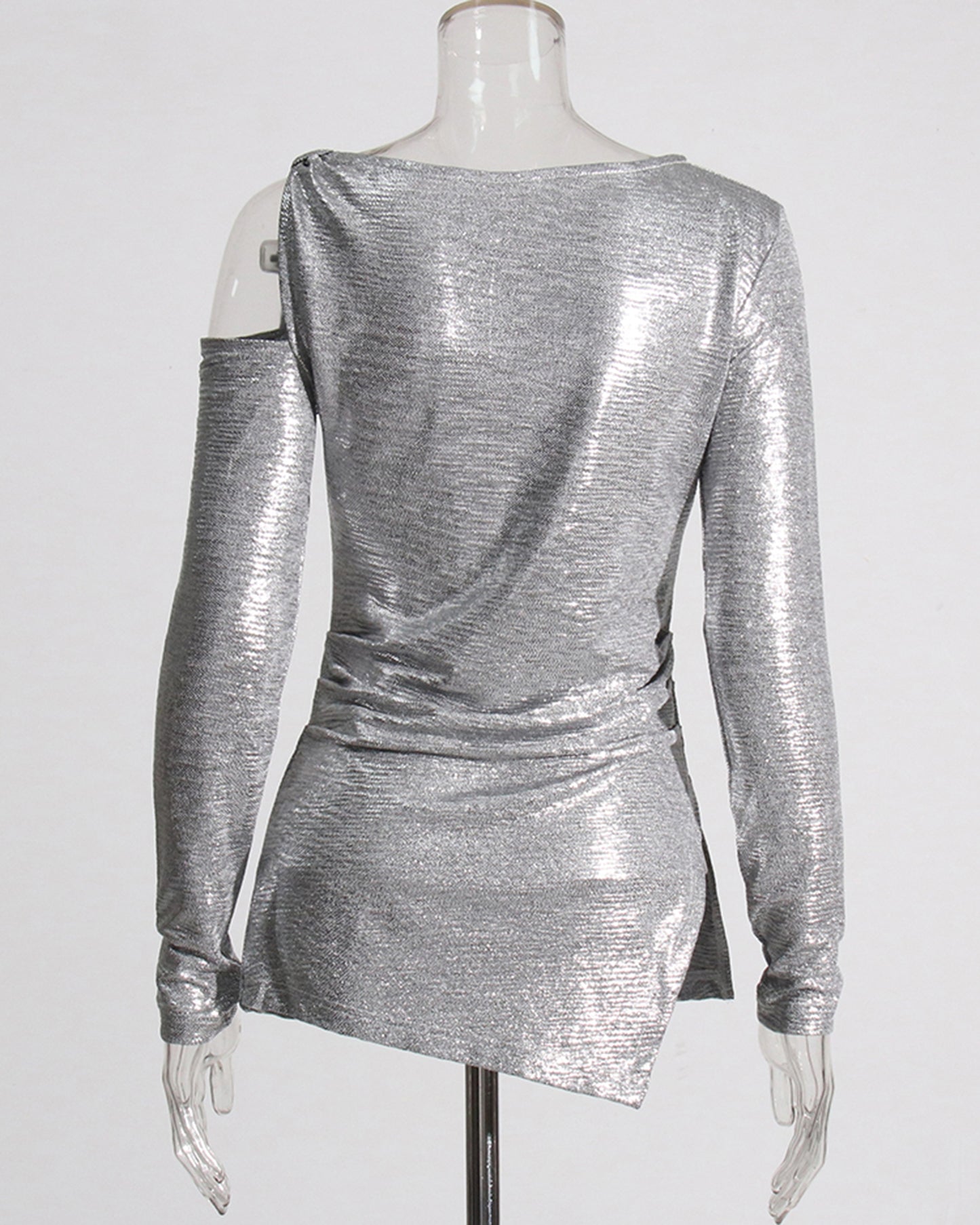 Silver Sequin Top with Cold Shoulder