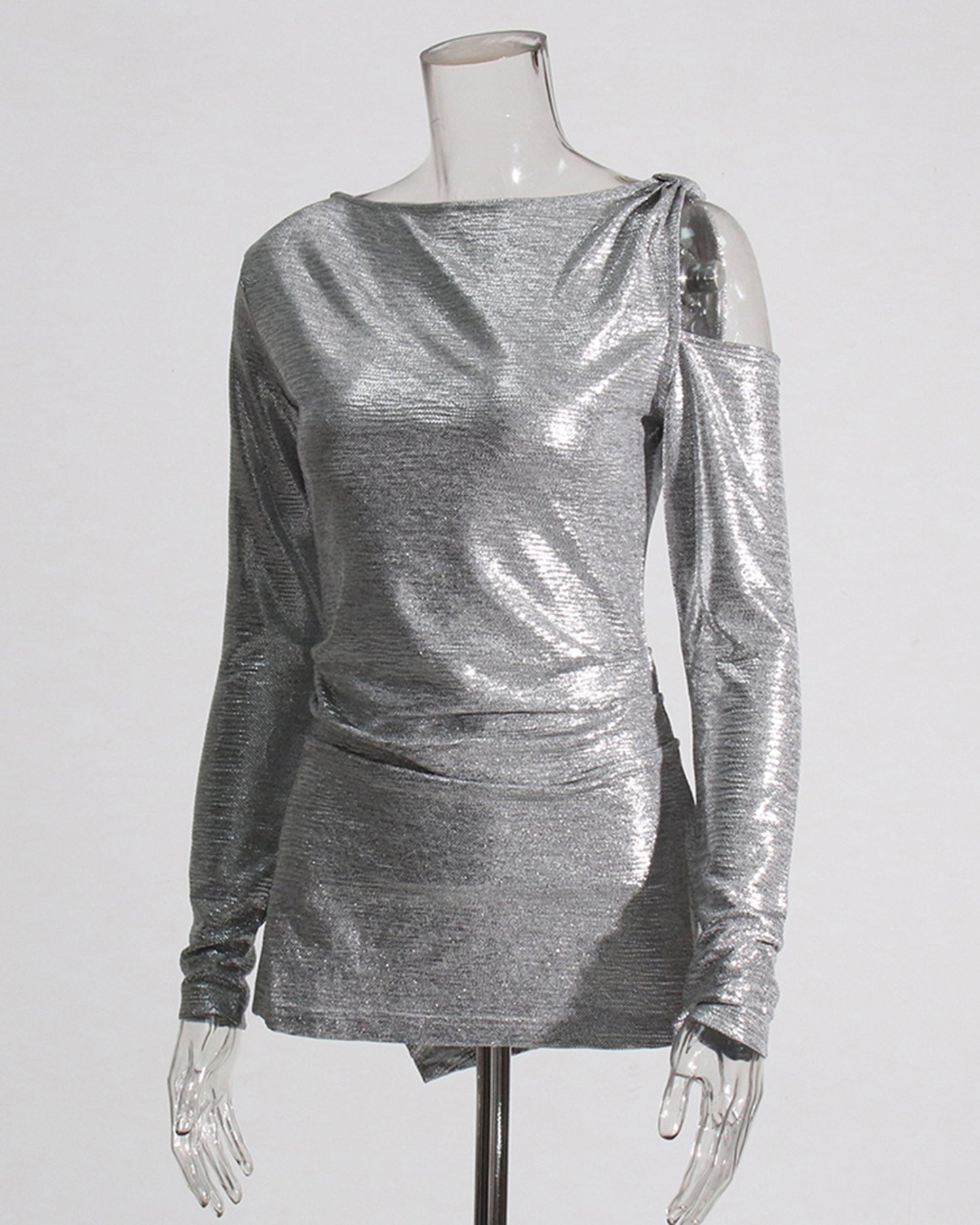 Silver Sequin Top with Cold Shoulder
