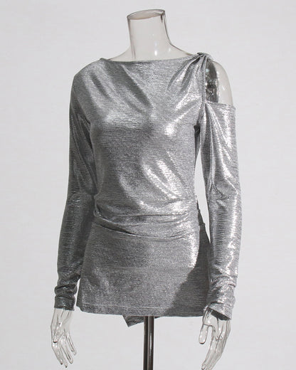 Silver Sequin Top with Cold Shoulder