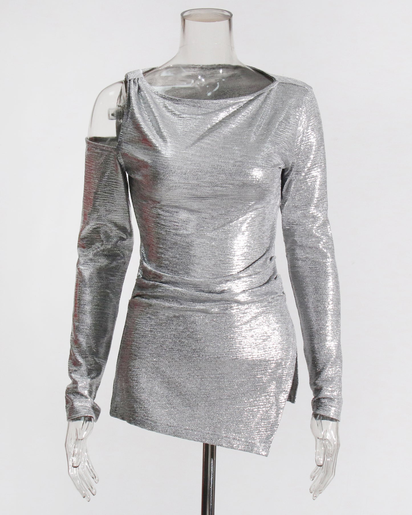 Silver Sequin Top with Cold Shoulder