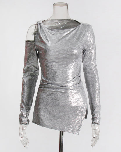 Silver Sequin Top with Cold Shoulder