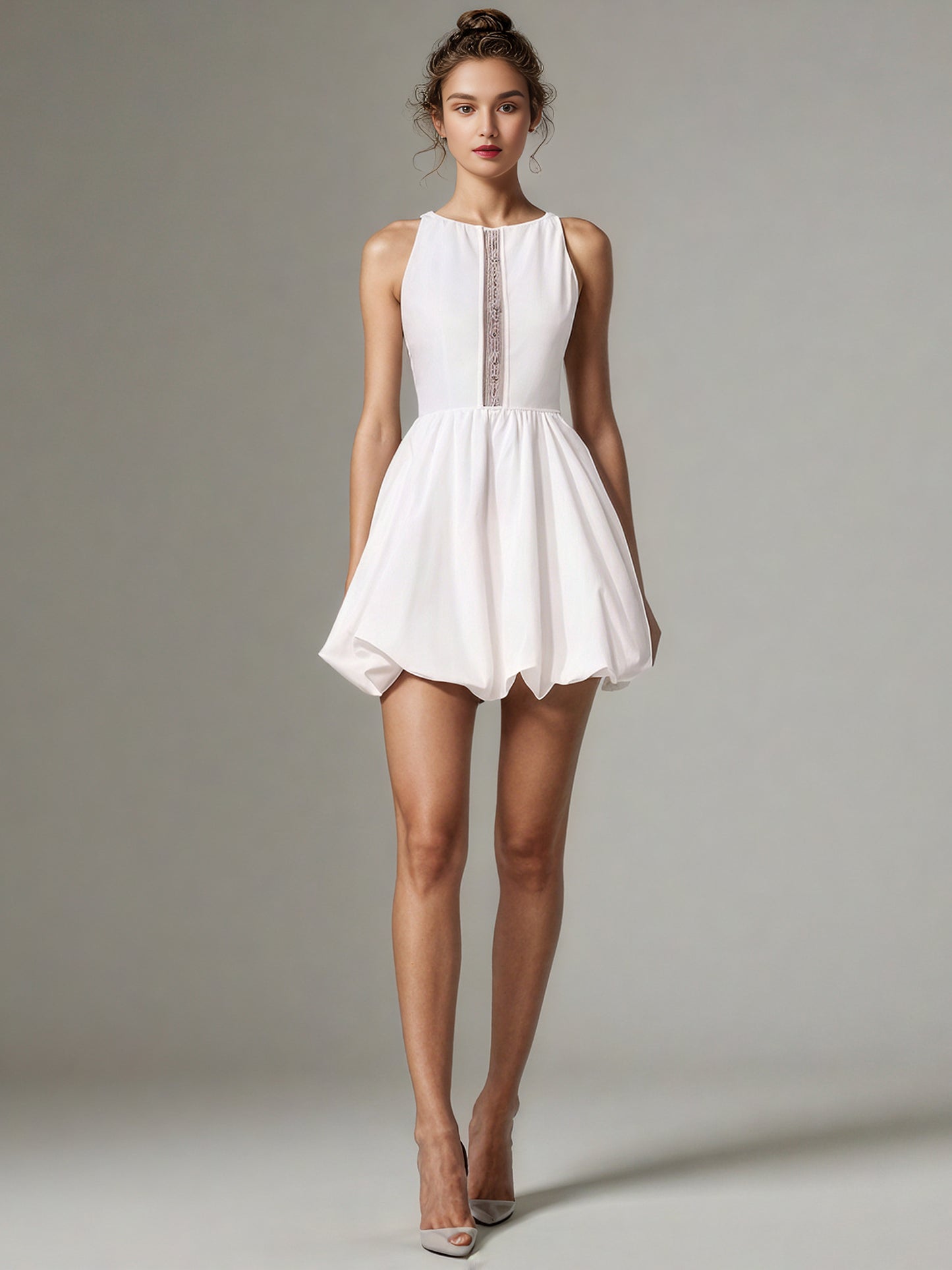 Solid Hollow Out Sleeveless Short Dress