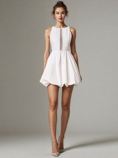 Solid Hollow Out Sleeveless Short Dress