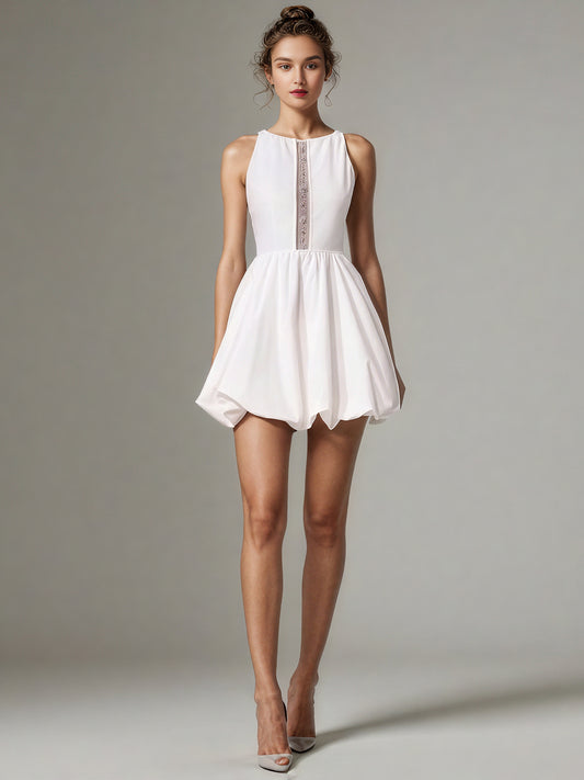 Solid Hollow Out Sleeveless Short Dress