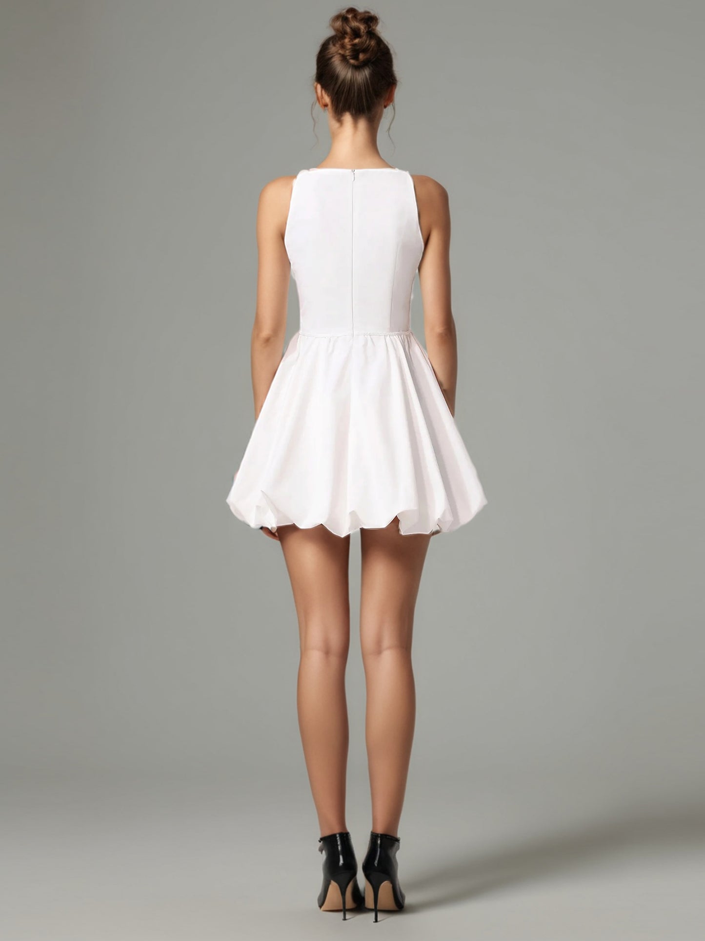Solid Hollow Out Sleeveless Short Dress