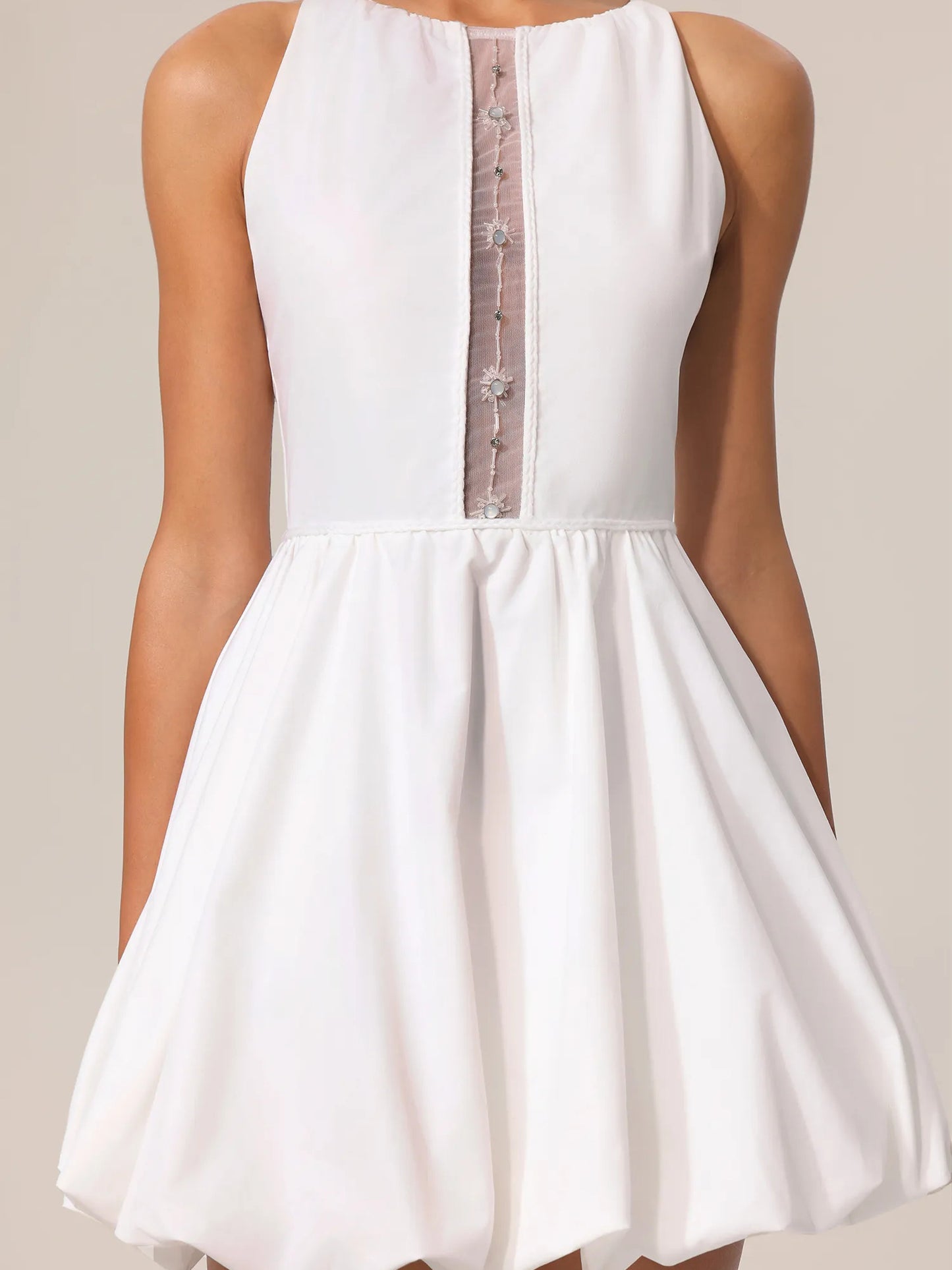 Solid Hollow Out Sleeveless Short Dress