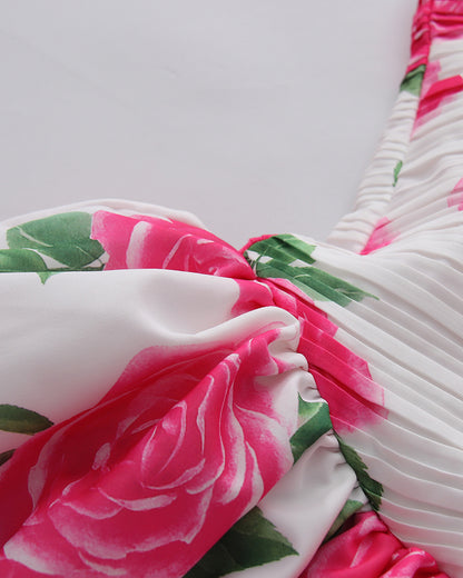 Strapless Print Pleated Bubble Hem Mini Dress