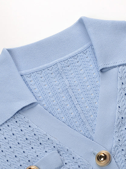 V-neck Solid Knitting Short Dress