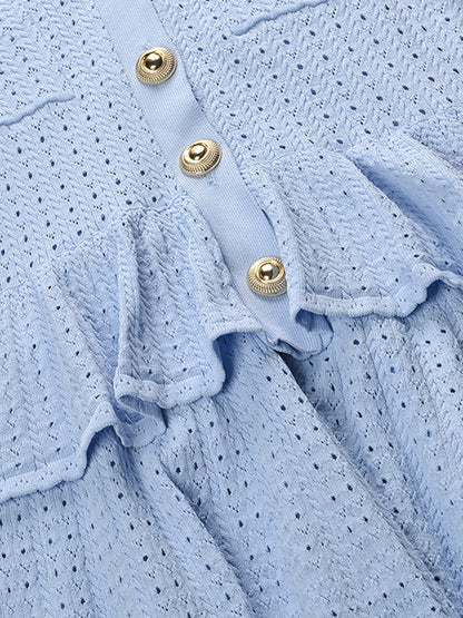 V-neck Solid Knitting Short Dress