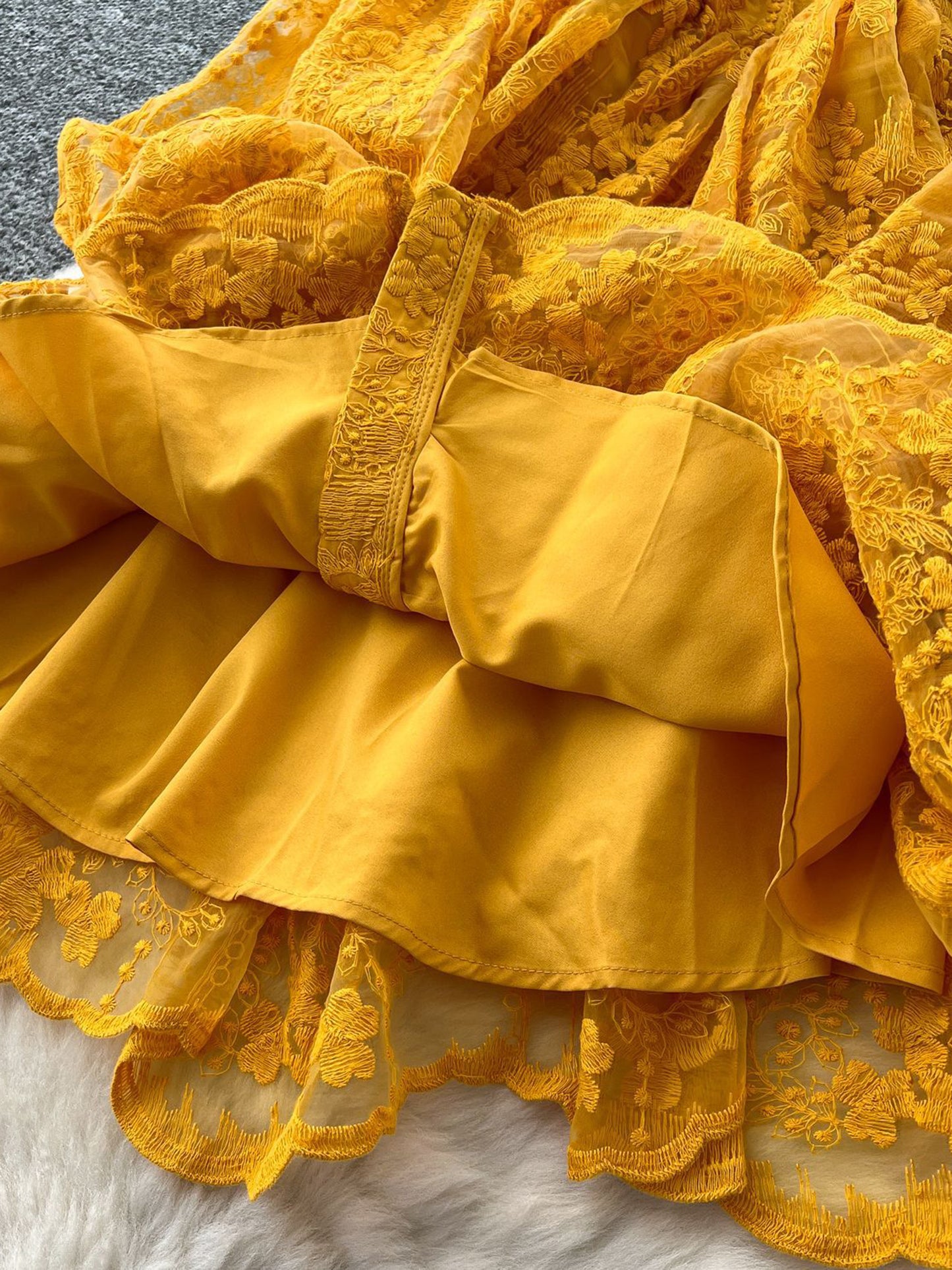 V-neck Solid Patchwork Mesh Short Dress