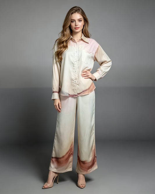 Watercolor Gradient Shirt Wide Leg Pants Set