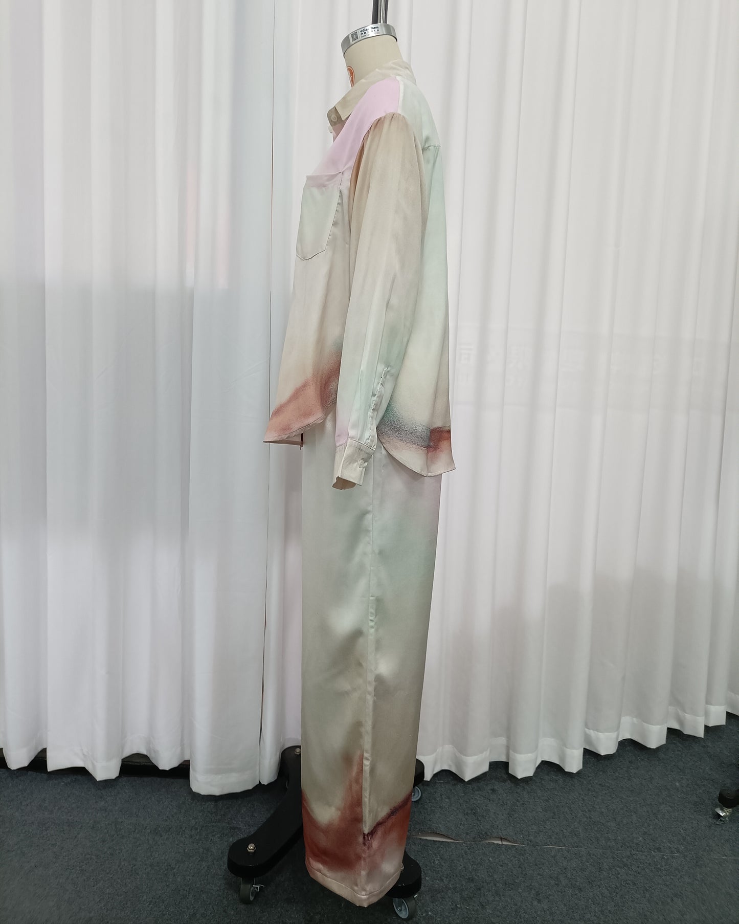 Watercolor Gradient Shirt Wide Leg Pants Set