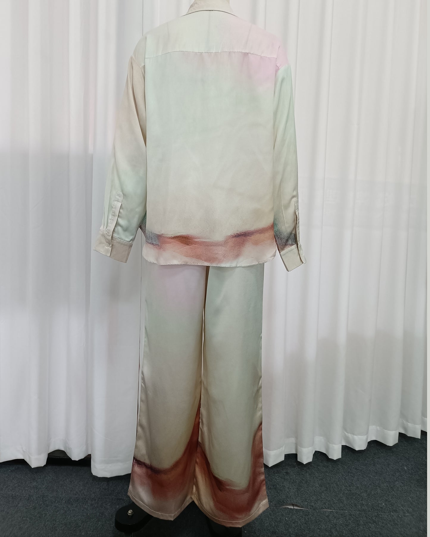 Watercolor Gradient Shirt Wide Leg Pants Set