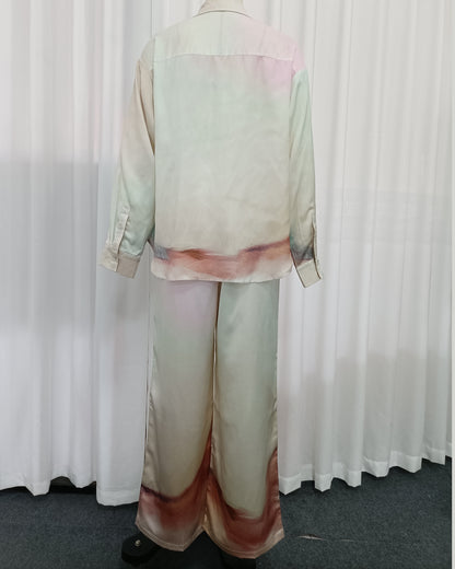 Watercolor Gradient Shirt Wide Leg Pants Set