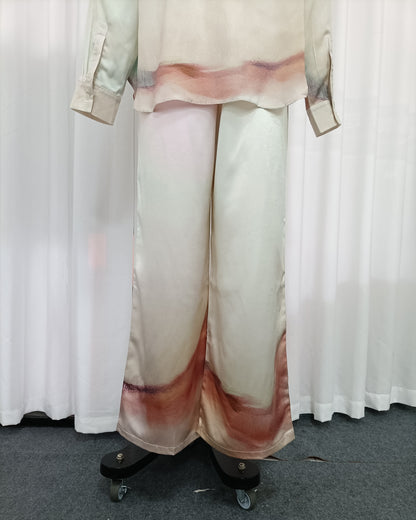 Watercolor Gradient Shirt Wide Leg Pants Set