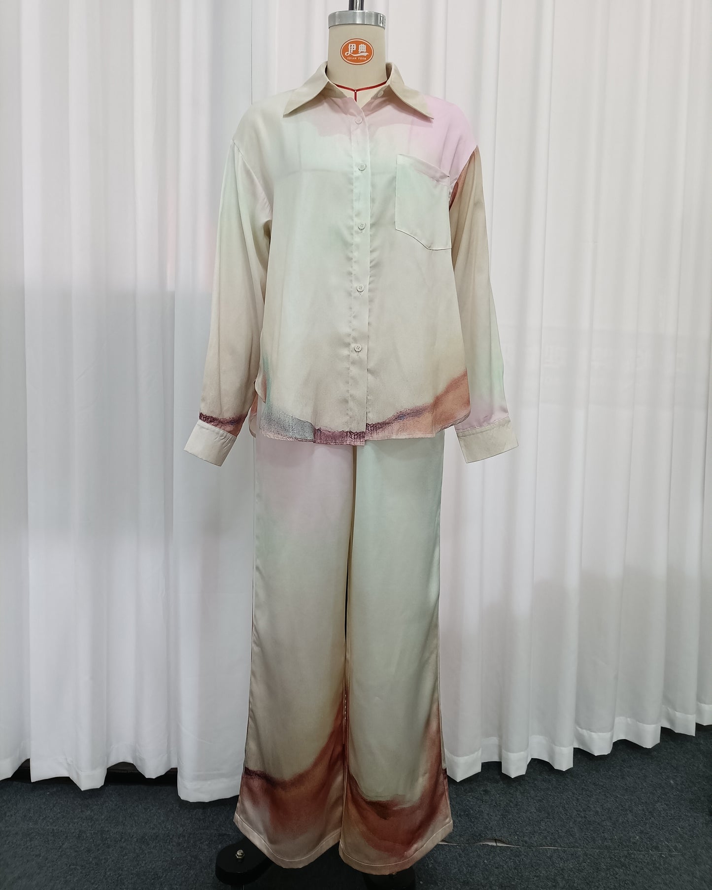 Watercolor Gradient Shirt Wide Leg Pants Set