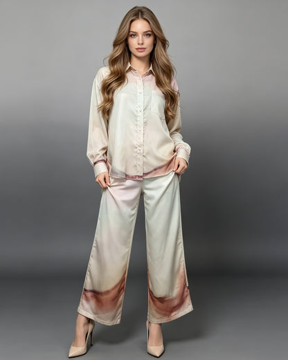 Watercolor Gradient Shirt Wide Leg Pants Set