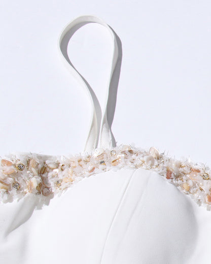 White Beaded Top & Wide-Leg Pants Set