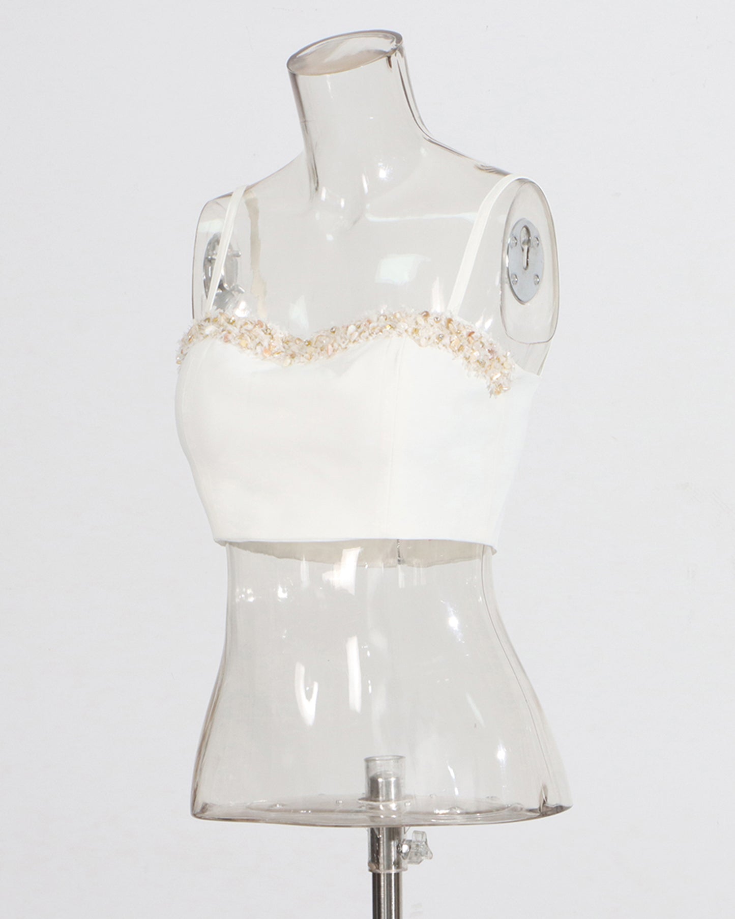 White Beaded Top & Wide-Leg Pants Set