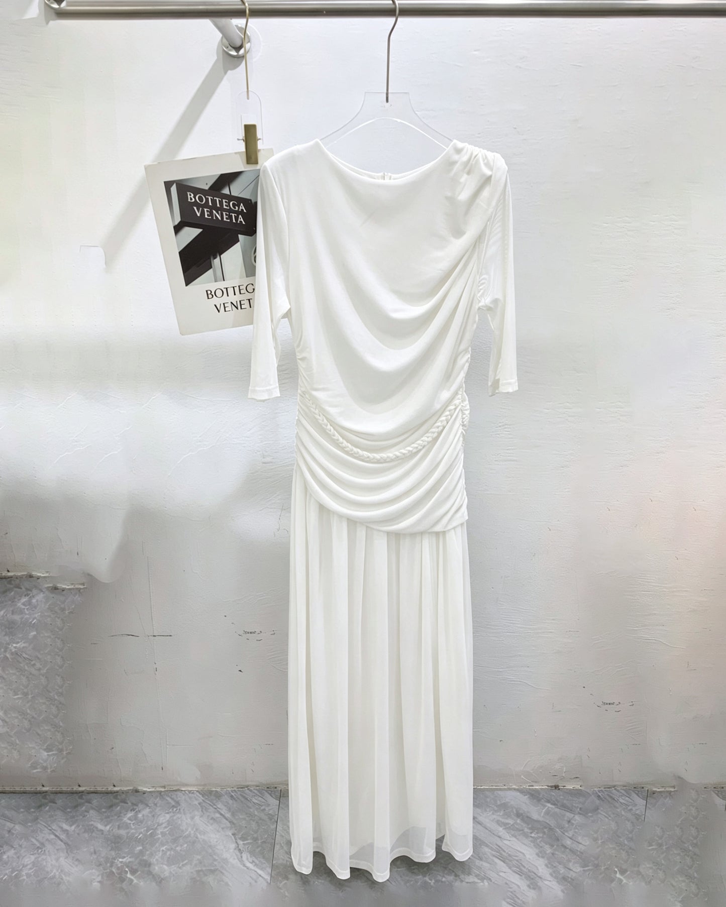 White Round Neck Half Sleeve Maxi Dress