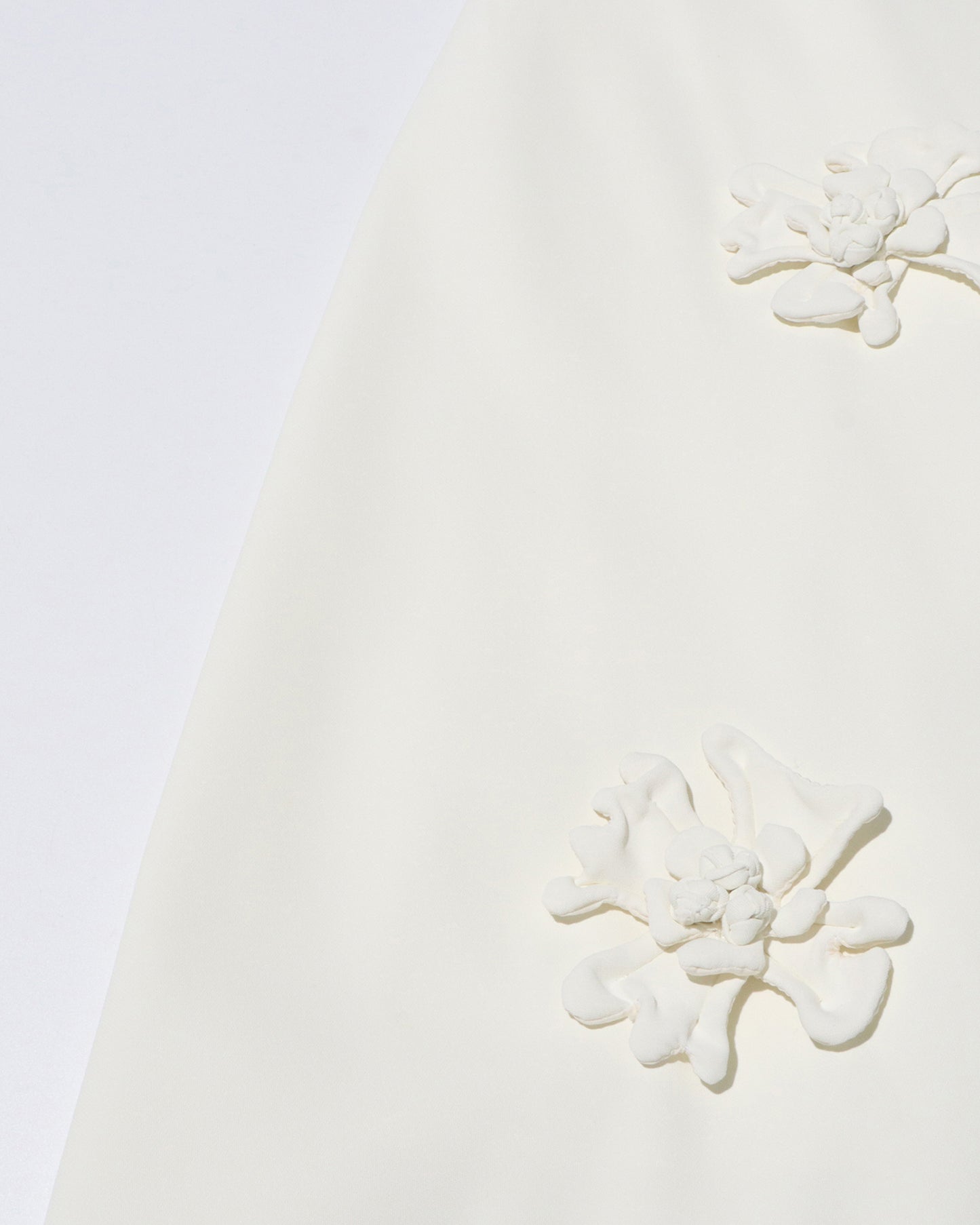 White 3D Floral A-Line Midi Skirt