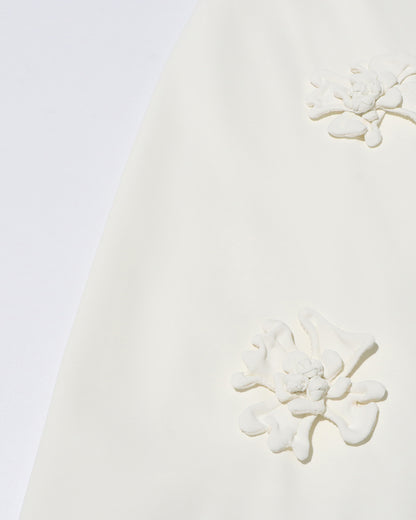 White 3D Floral A-Line Midi Skirt