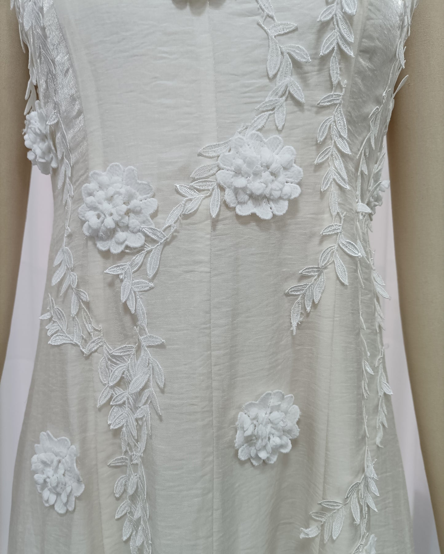 Beige 3D Floral Appliqué Maxi Dress