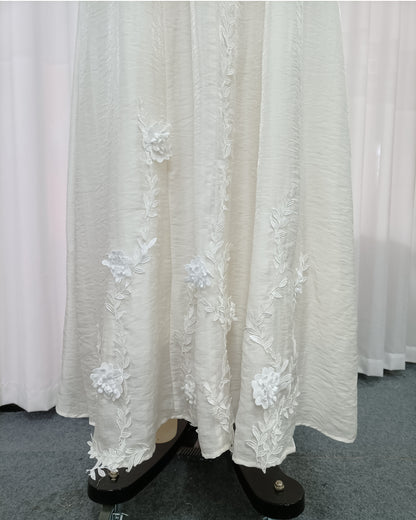 Beige 3D Floral Appliqué Maxi Dress