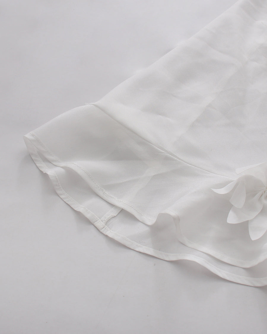 White 3D Floral Appliqué Sheer Mermaid Dress