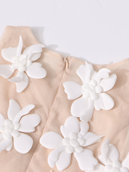 White 3D Floral Appliqué Sleeveless Top