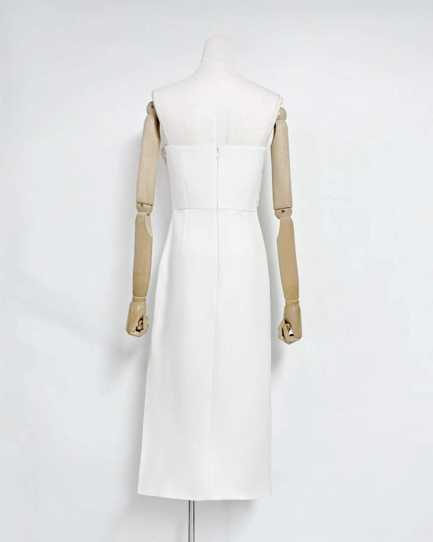 White 3D Floral Applique Strapless Midi Dress