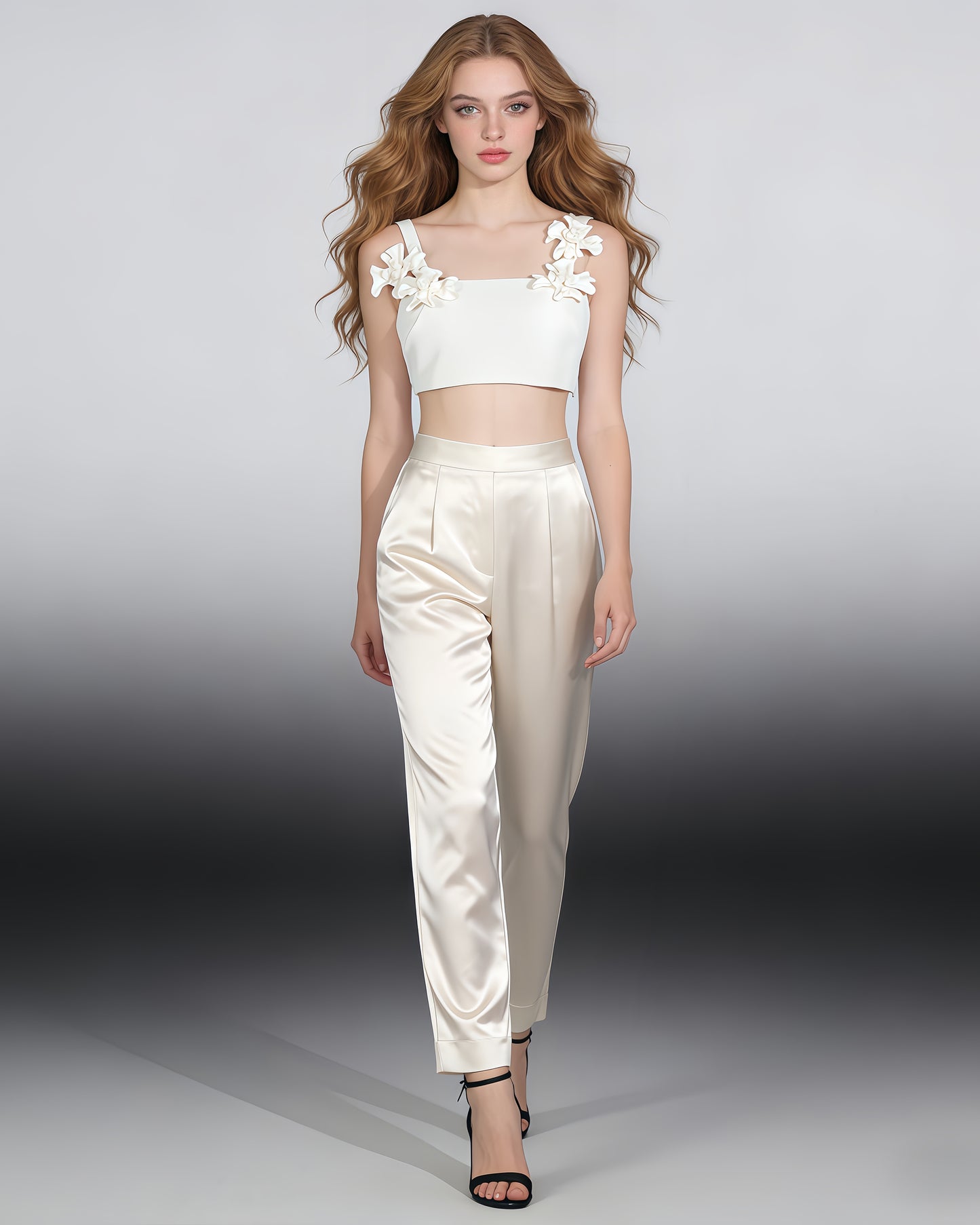 White 3D Floral Asymmetric Vest