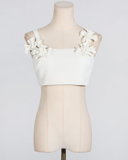 White 3D Floral Asymmetric Vest