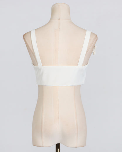 White 3D Floral Asymmetric Vest