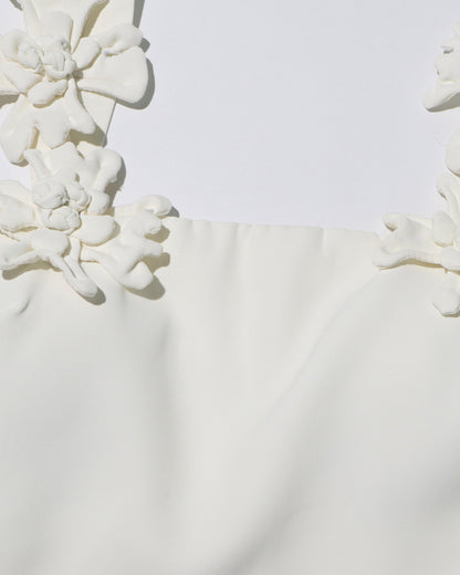 White 3D Floral Asymmetric Vest