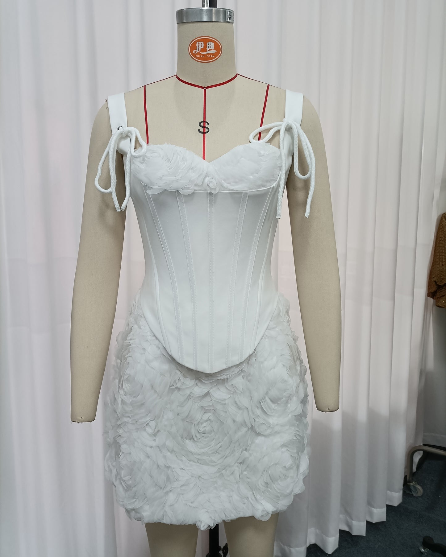 White 3D Floral Corset Two-Piece Set