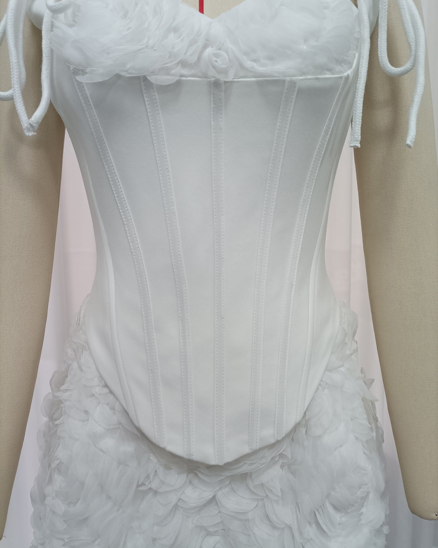 White 3D Floral Corset Two-Piece Set