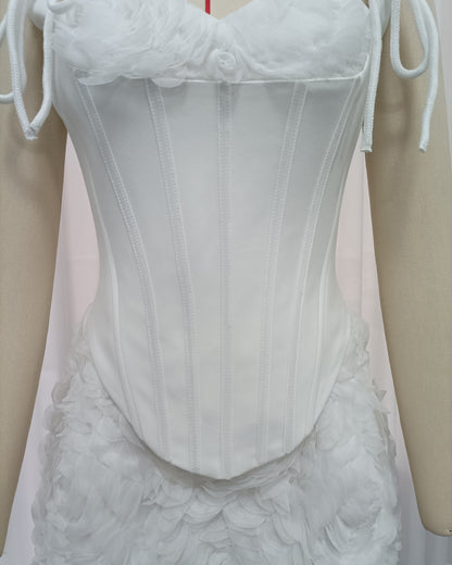 White 3D Floral Corset Two-Piece Set