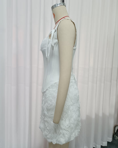 White 3D Floral Corset Two-Piece Set