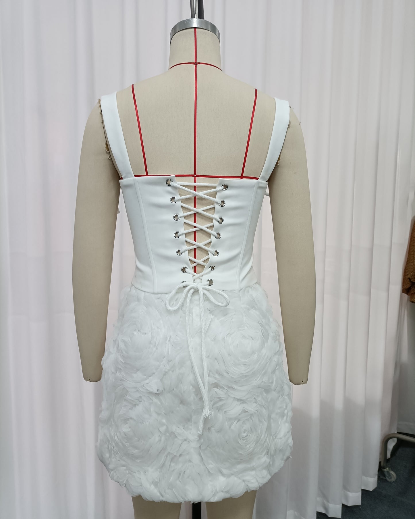 White 3D Floral Corset Two-Piece Set