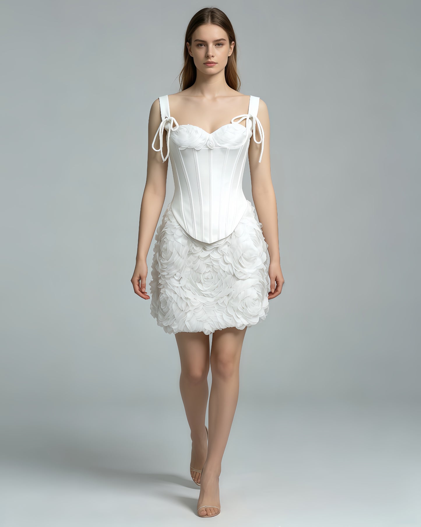 White 3D Floral Corset Two-Piece Set