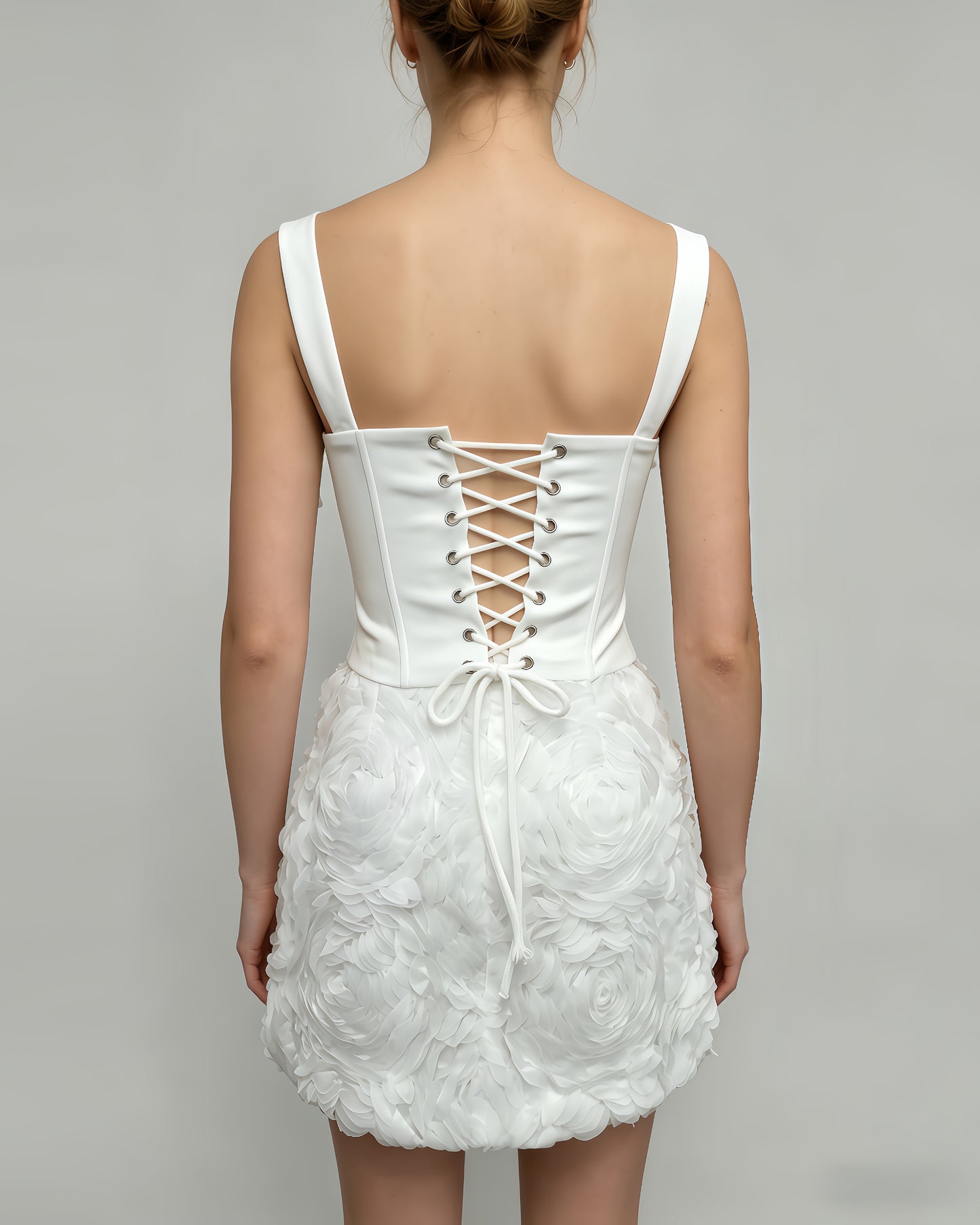 White 3D Floral Corset Two-Piece Set