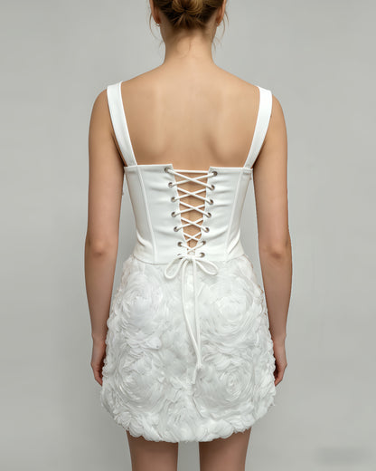 White 3D Floral Corset Two-Piece Set