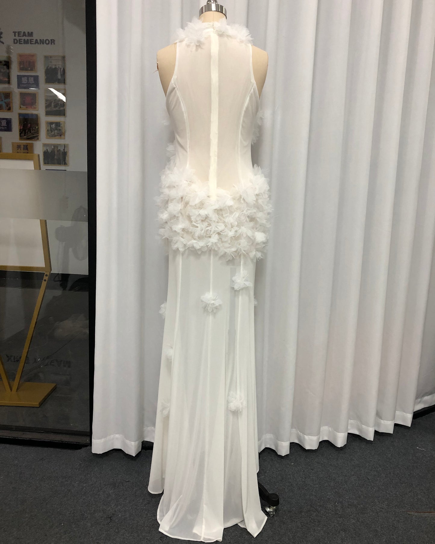 White 3D Floral Cutout Slit Maxi Dress